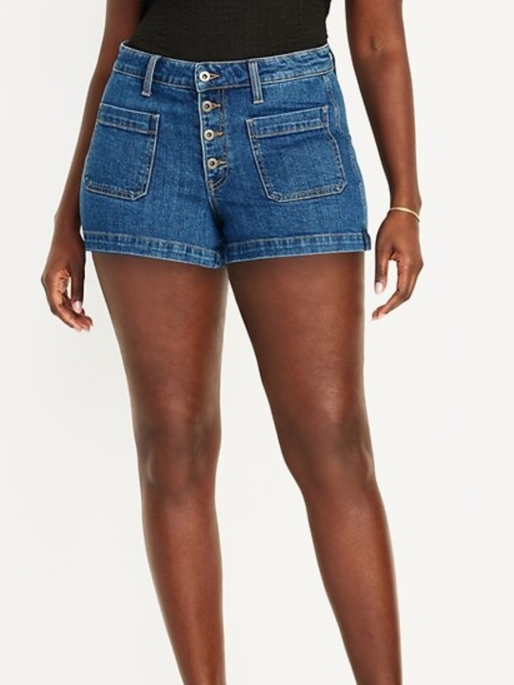 Old Navy Cotton High-Rise Button-Front Denim Shorts - Blue